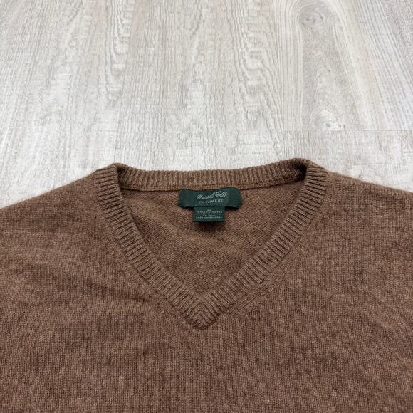 Marshall Fields 100% Cashmere V-Neck Sweater Men’s Medium Brown Preppy Office - Picture 3 of 8